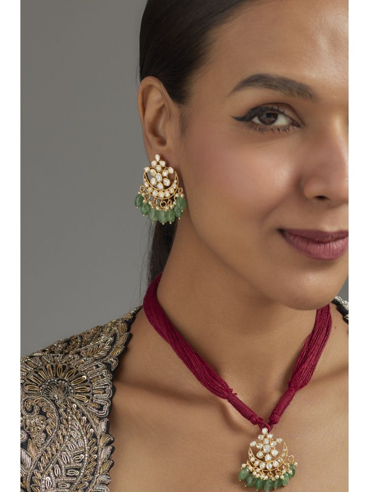 KARISA DESIGNS Green Yasha Moissanite Necklace and Pair Of Earrings Set-picture-0
