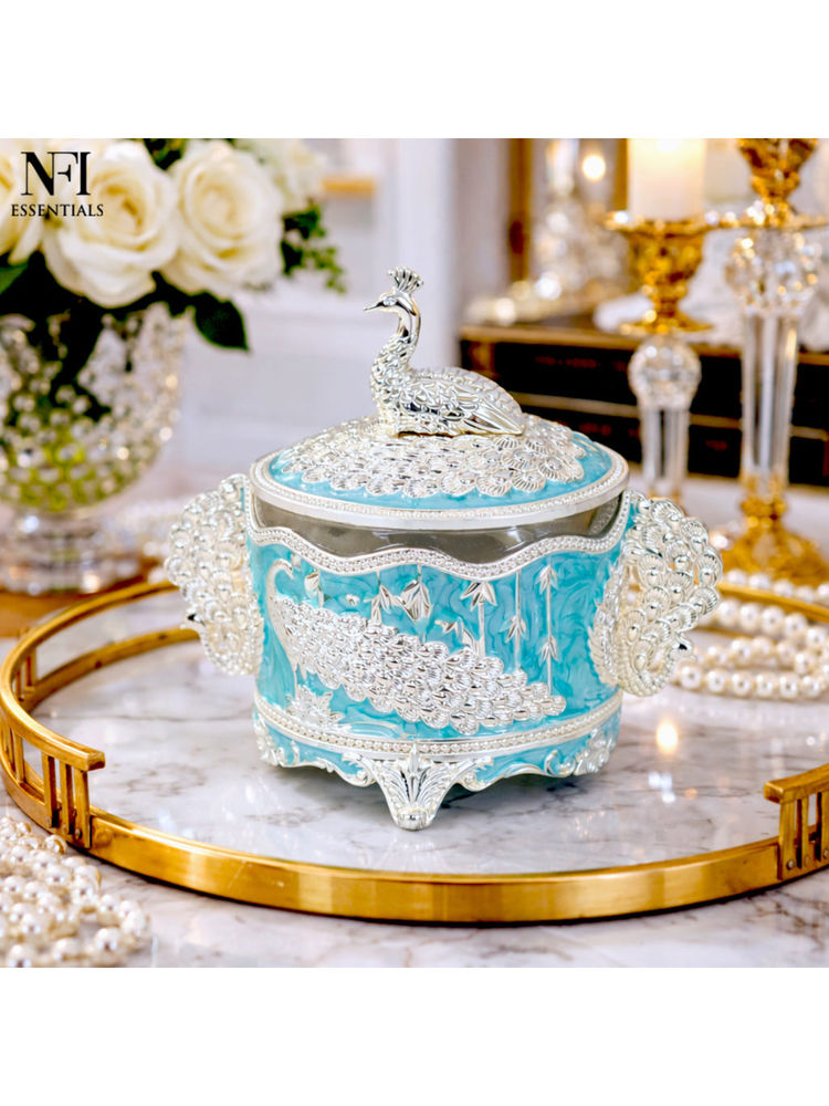 NFI Essentials Blue Peacock Design Sugar Pot with Lid & Spoon-picture-13