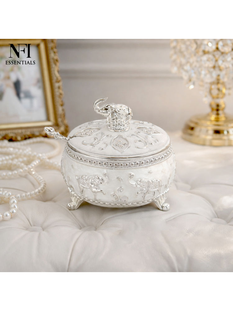 NFI Essentials White Peacock Design Sugar Pot with Lid & Spoon-picture-22