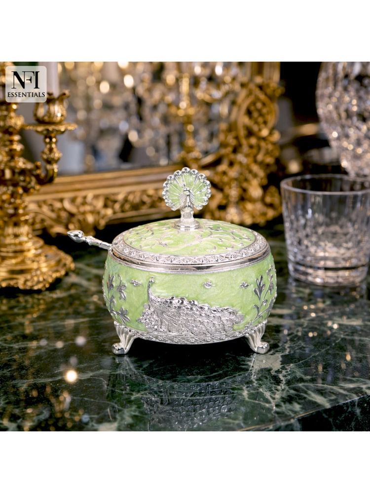 NFI Essentials Green Peacock Design Sugar Pot with Lid & Spoon-picture-25