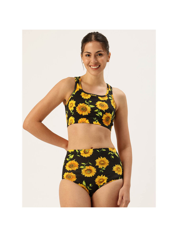 Clt.s Women Black Floral Bikini Top with Bikini Bottom (Set of 2)-image-29