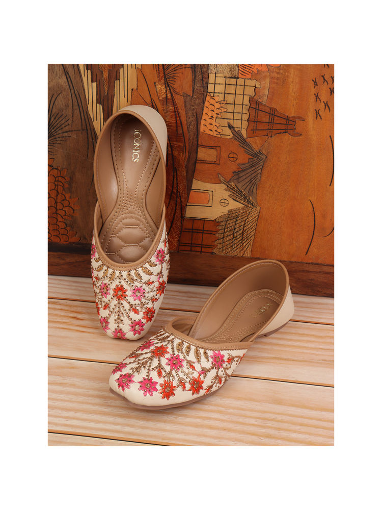 Iconics Women Cream Slip-On Square Toe Juttis-picture-16