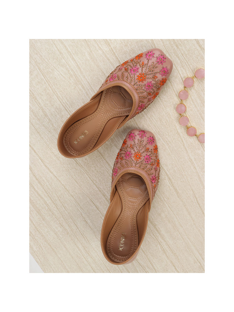 Iconics Women Peach Slip-On Square Toe Juttis-picture-21