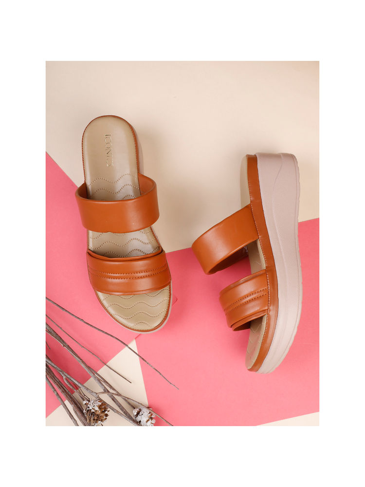 Iconics Women Tan Slip-On Round Toe Heel Wedges-picture-20
