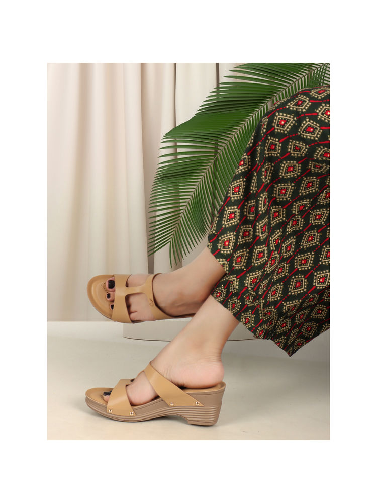 Iconics Women Tan Slip-On Round Toe Wedges-picture-21