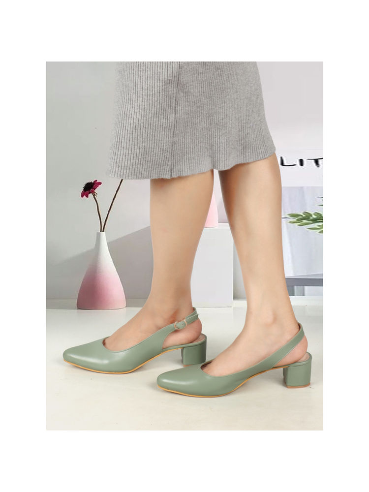 Iconics Women Pista Green Buckle Pointed Toe Pumps-image-39
