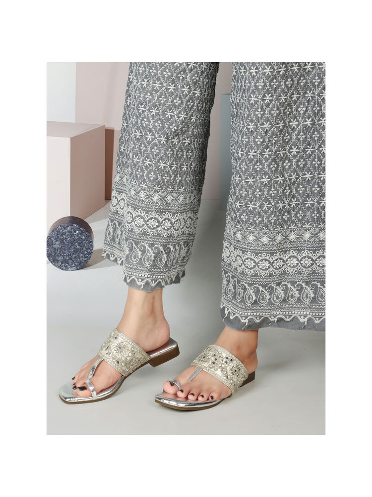 Iconics Women Silver Slip-On Square Toe Kolhapuris-image-11