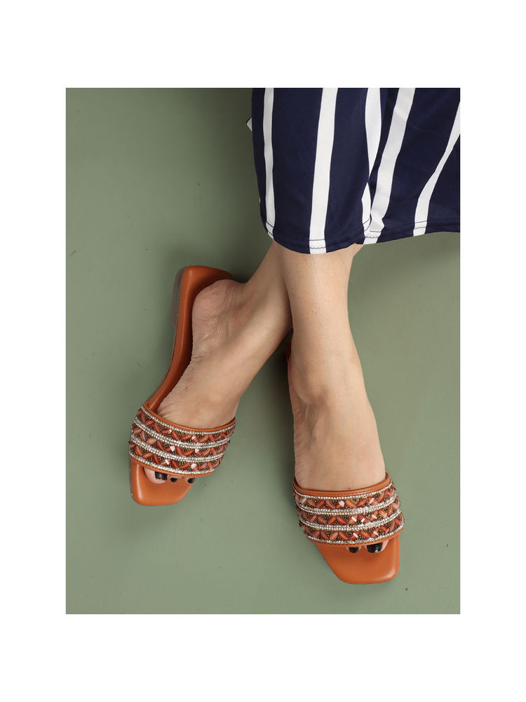 Iconics Women Tan Slip-On Open Toe Flats-picture-11
