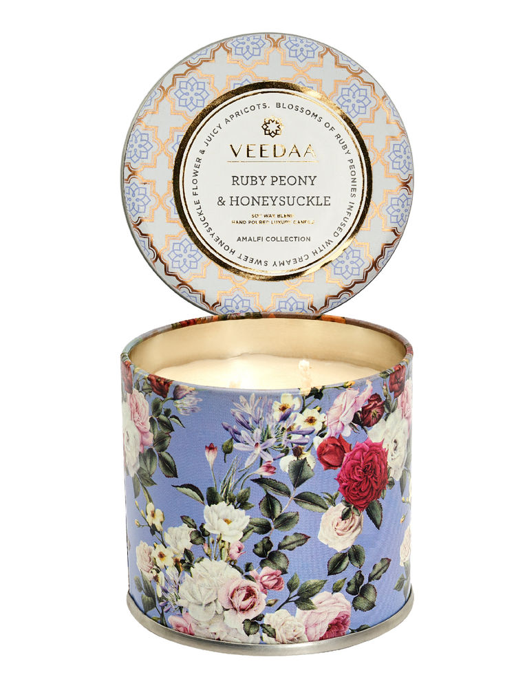 Veedaa Ruby Peony & Honeysuckle Mason Tin Scented Candle