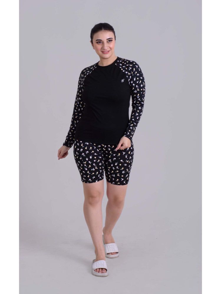 Keepfit Women Black Printed Swimming Top with Full Coverage Shorts-picture-31