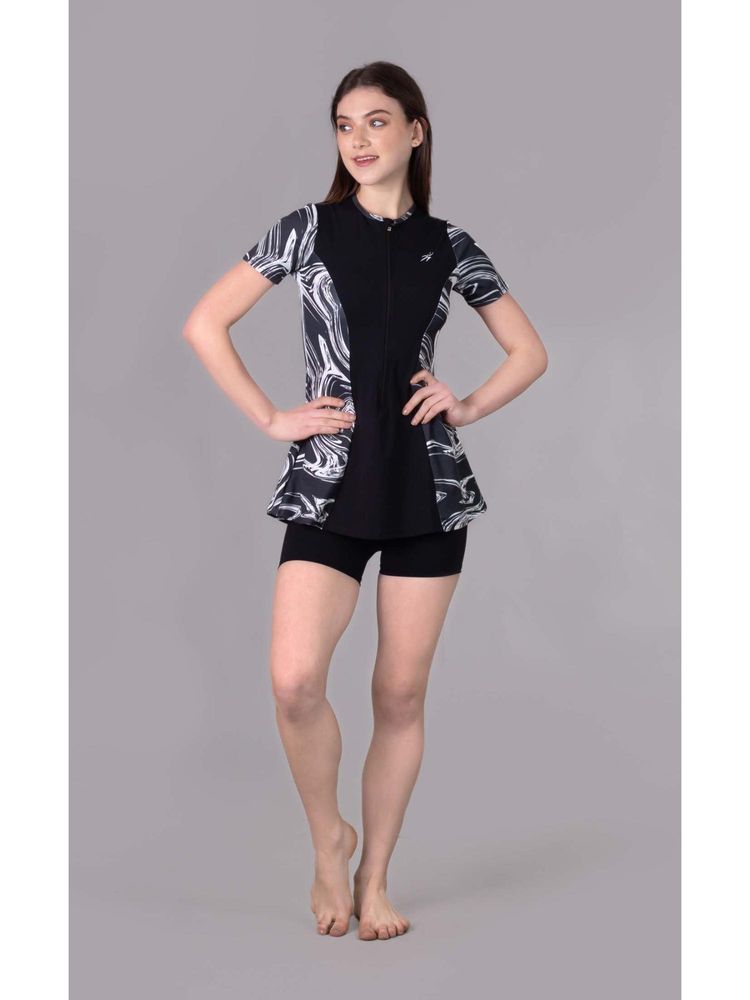 Keepfit Black Round Neck Swimwear Frock Style Top with Boyshorts-picture-11