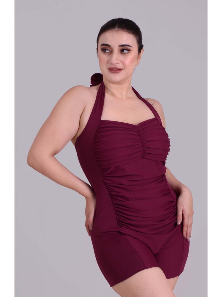 Keepfit Women Maroon Halter Neck One Piece Swimsuit-picture-15