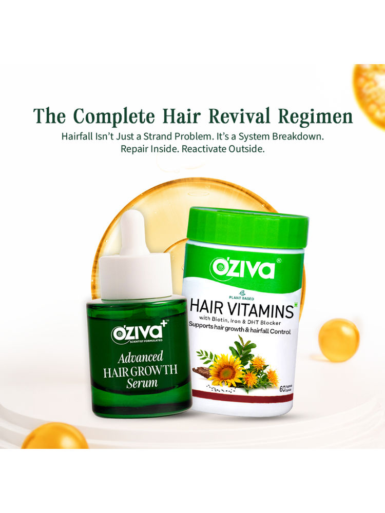 OZiva Advanced Hair Serum Plus Hair Vitamins, Redensyl, Lindera, SesZenBio & Visible Hair Growth