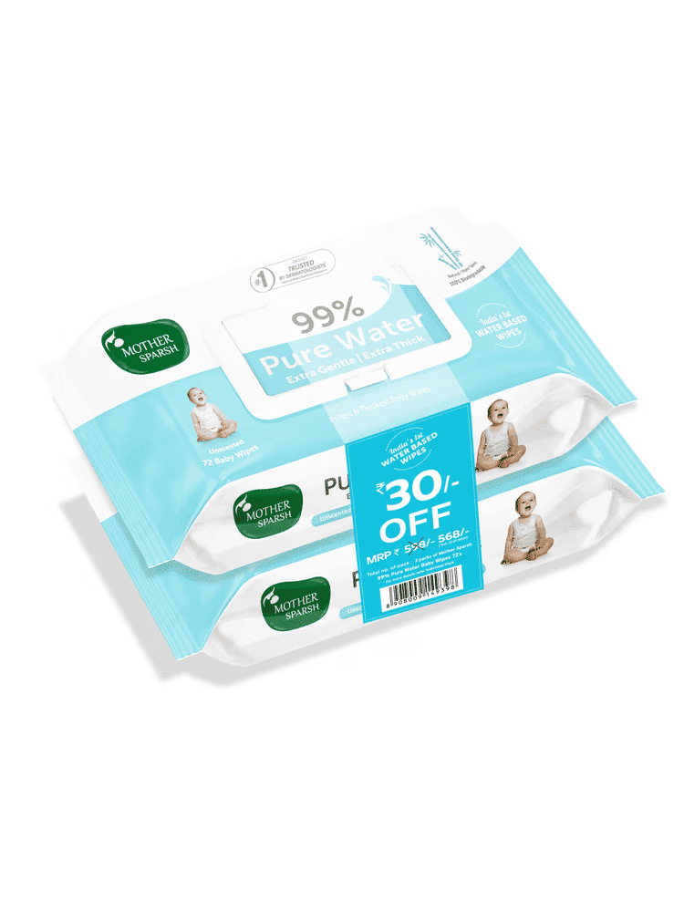Mother Sparsh 99 % Pure Water Unscented Baby Wipes Pack Of 2