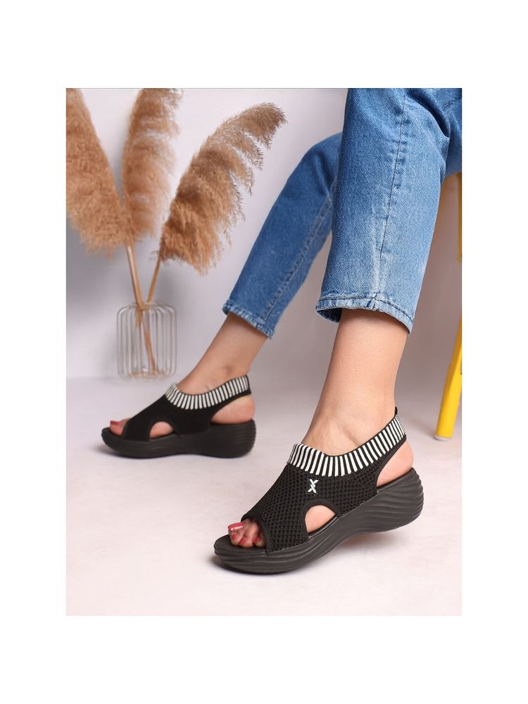 Carlton London Women Stretch Knit Comfort Black Platform Sandals-image-20