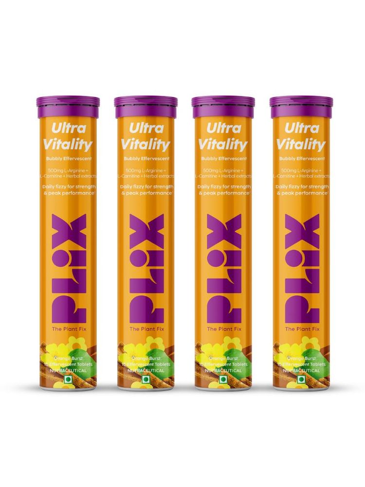 PLIX Ultra Vitality Effervescent for Stamina, Performance & Strength With L-Arginine, Ashwagandha, Safed Musli and Zinc For Men 15 Tablets, Pack of 4 (Orange Burst)-picture-14