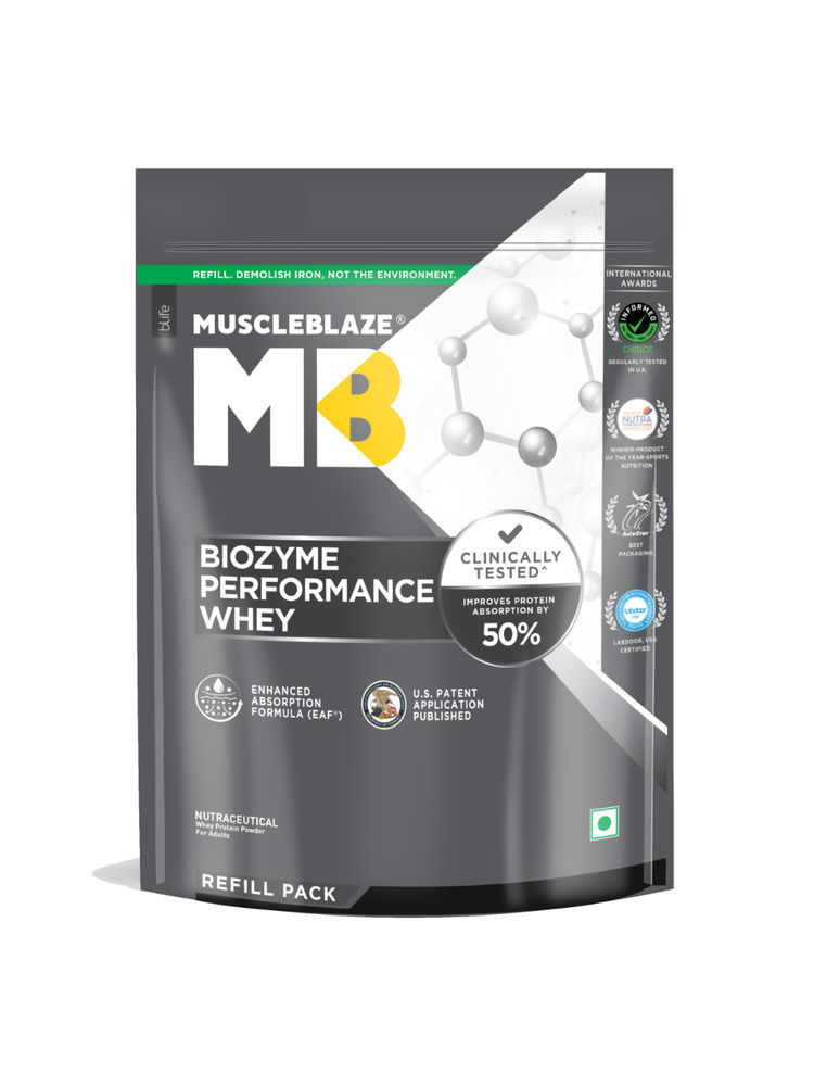 MuscleBlaze Biozyme Performance Whey Protein - Rich Chocolate - Refill Pack