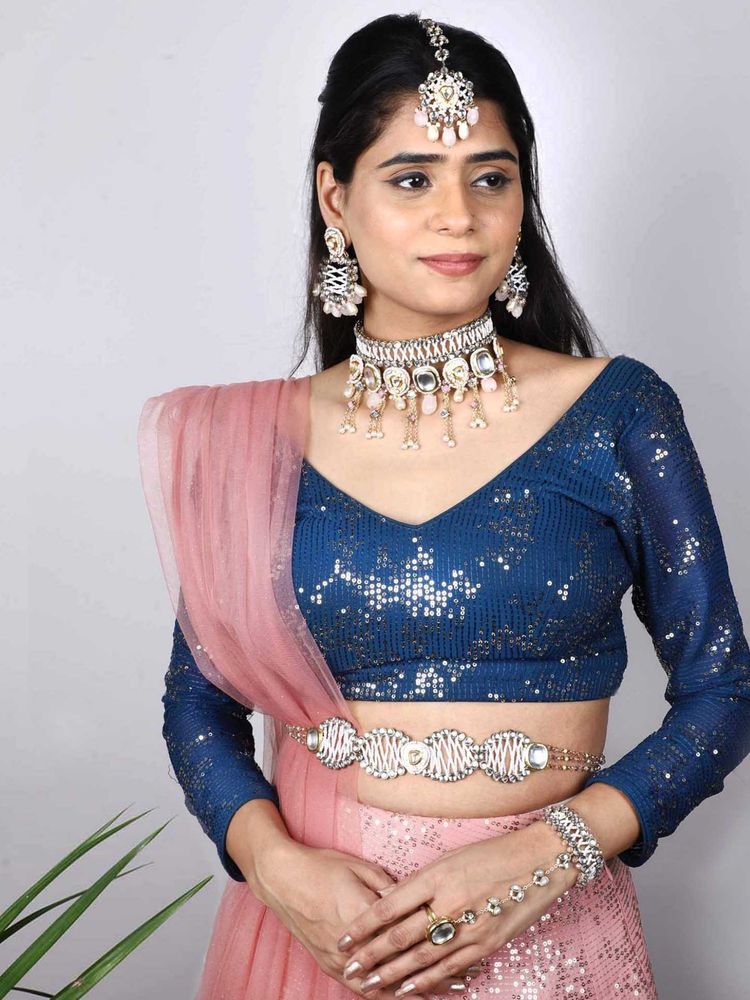 BeAbhika Pink Stone Studded Kundan Jewellery Set-image-44