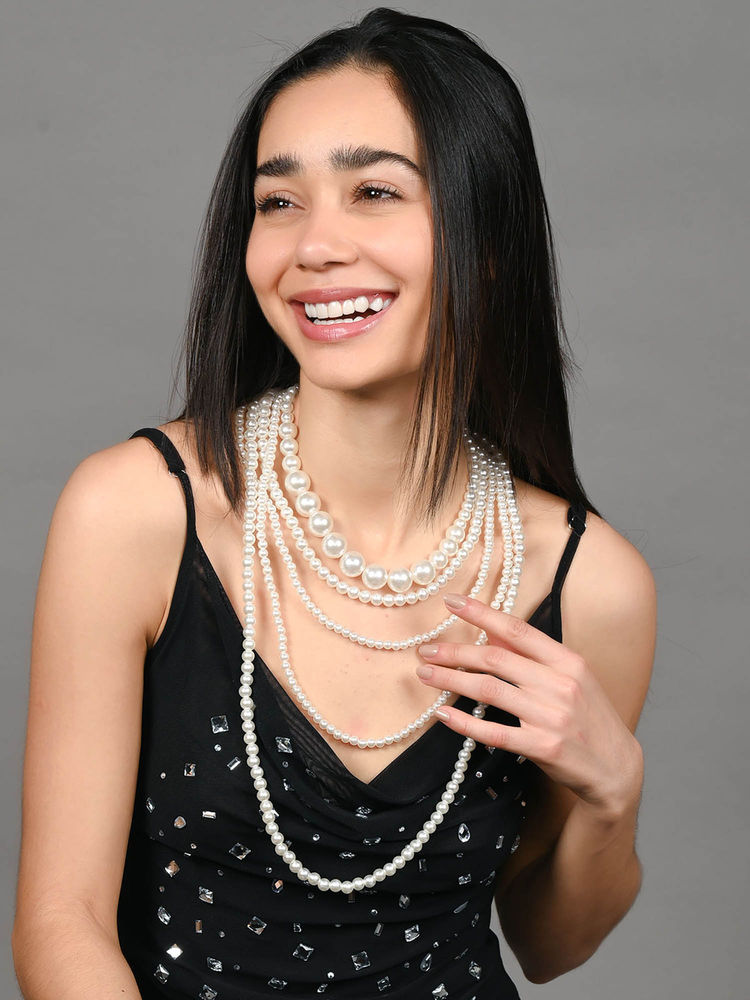 Odette White Pearl Layered Silver Plated Necklace-image-8