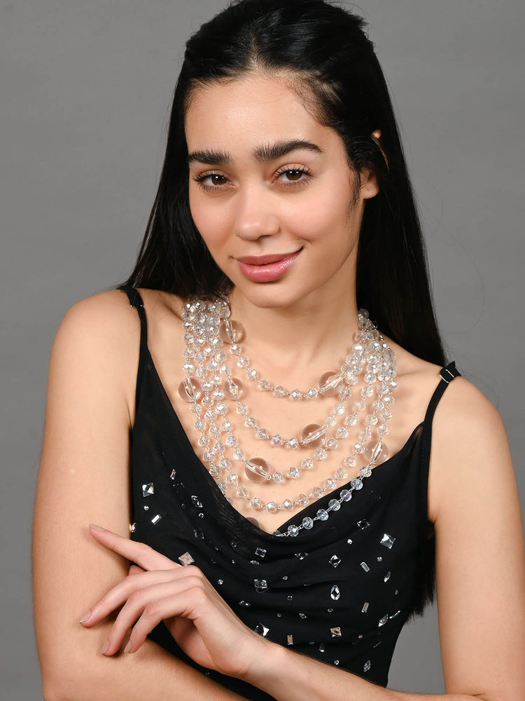 Odette Clear Pearls Alloy Embellished Necklace-picture-13
