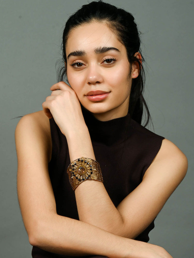 Odette Black Beads Alloy Embellished Cuff-image-9