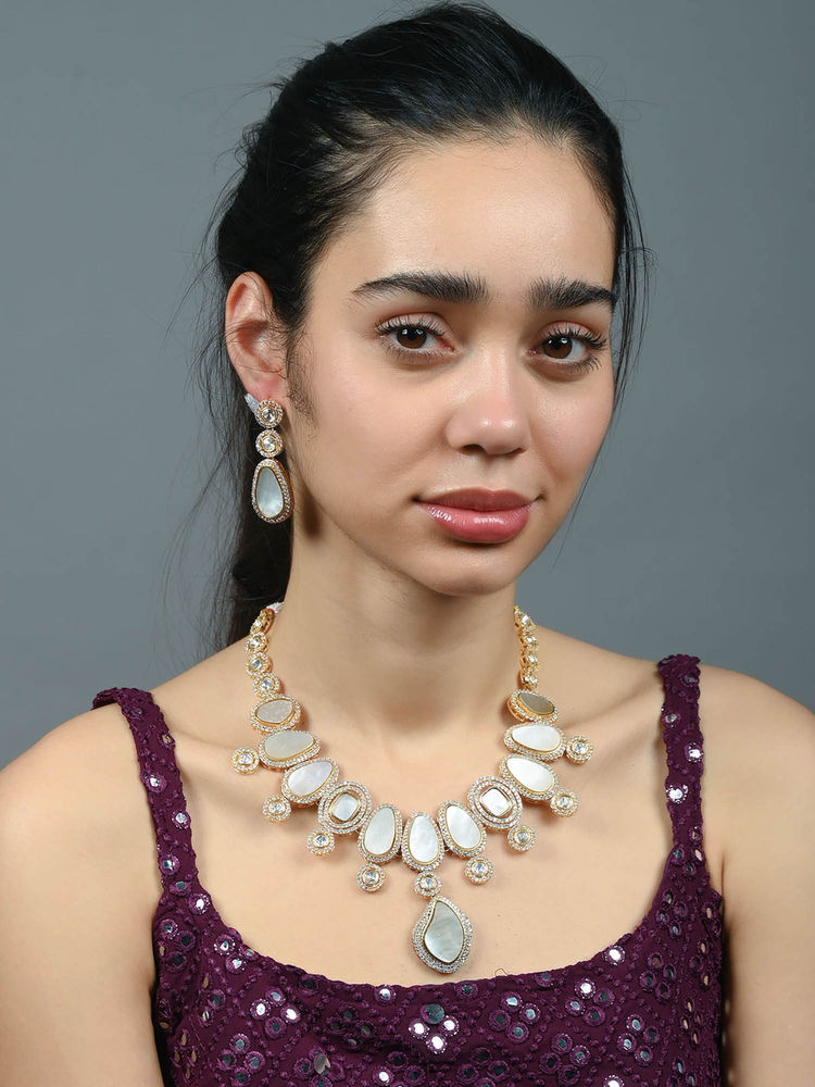 Odette White Stone Alloy Gold Plated Jewellery Set-image-7
