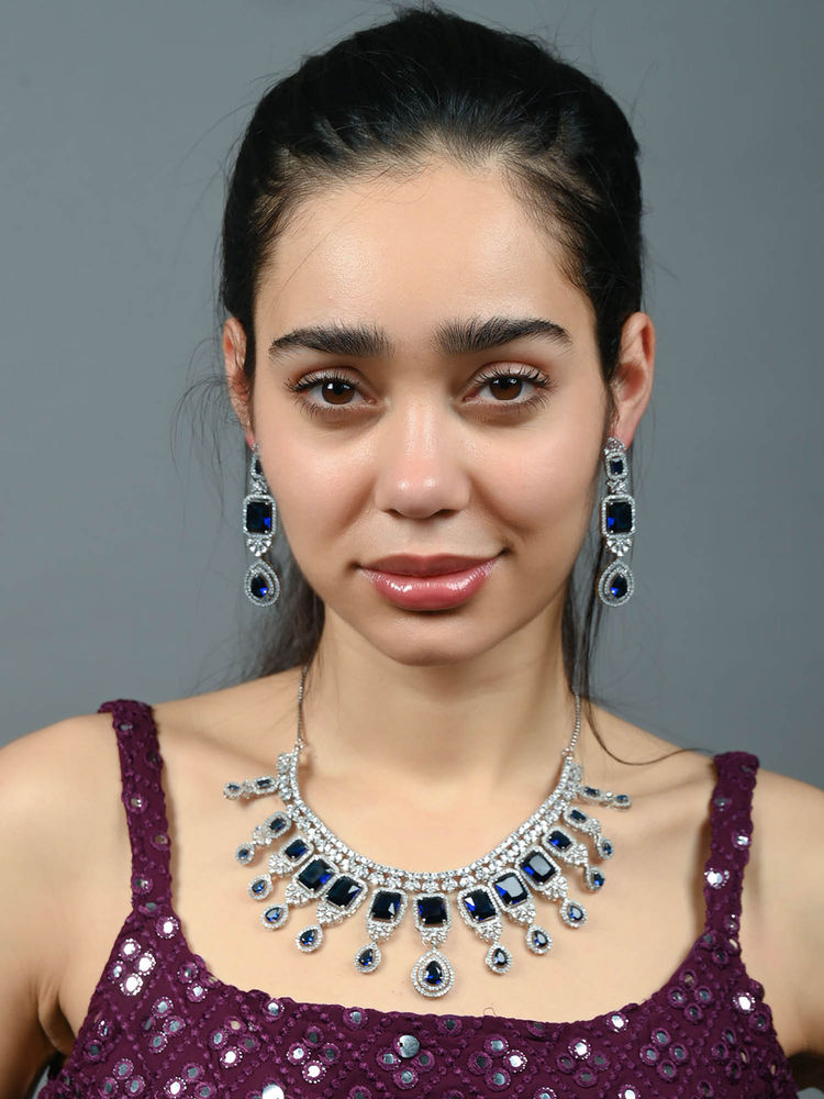 Odette Blue Alloy Stone Studded Jewellery Set-picture-22