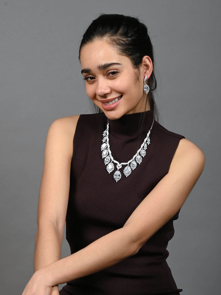 Odette Silver Alloy Stone Studded Jewellery Set-picture-10