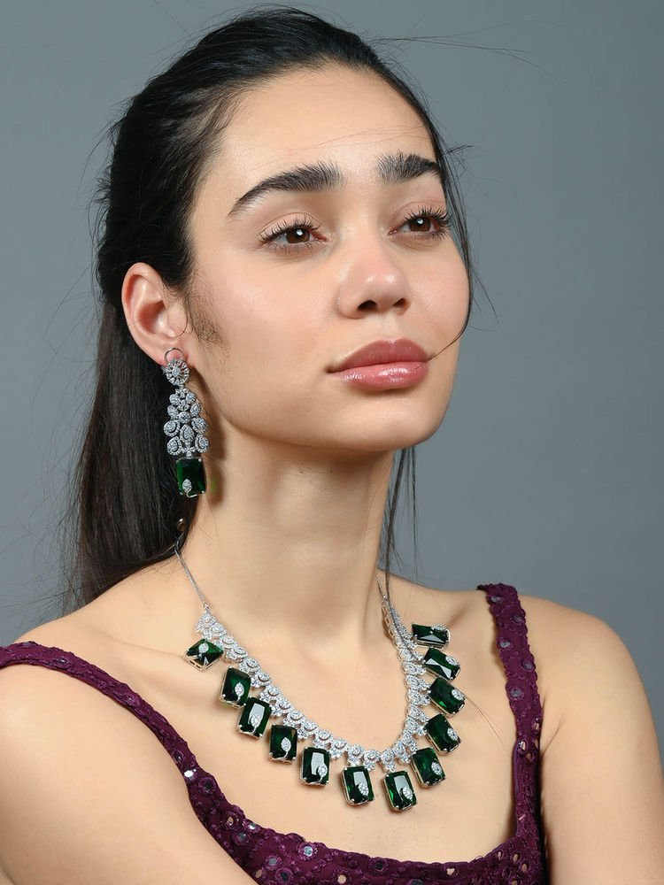 Odette Dark Green Alloy Stone Studded Jewellery Set-picture-15