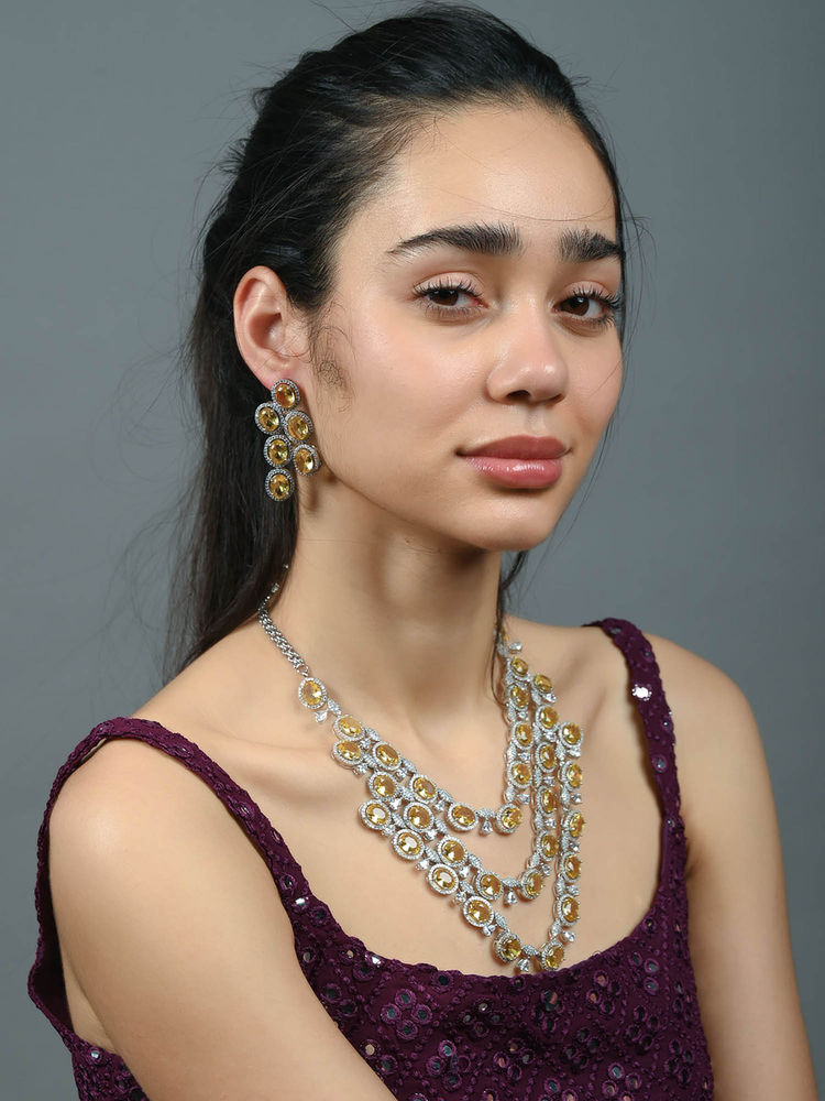 Odette Yellow Alloy Stone Studded Jewellery Set-picture-19