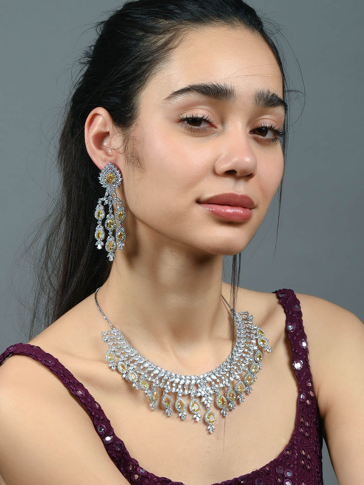 Odette Yellow Alloy Stone Studded Elegant Jewellery Set-picture-28