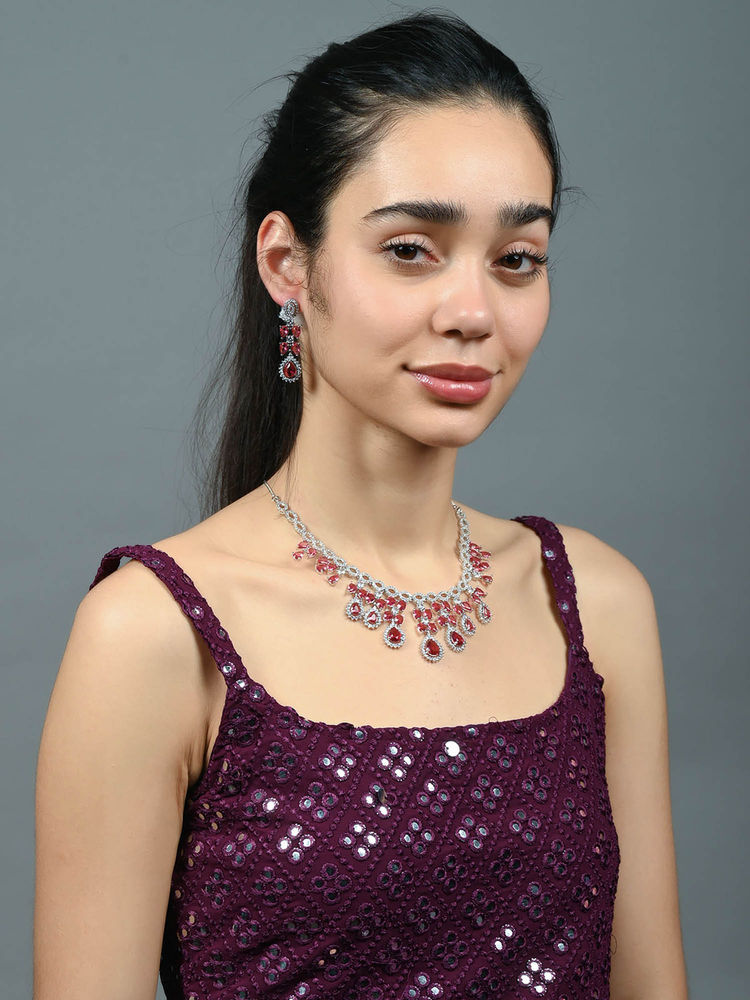 Odette Ruby Red Alloy Stone Studded Jewellery Set-picture-20