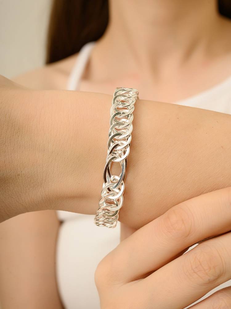 METALM 925 Silver Stylish Overlapped Linked Chain Bracelet-picture-21
