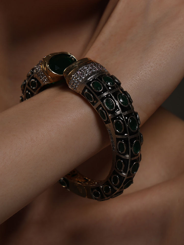 VENI Gold-Plated Green Stone Studded Kada-picture-10