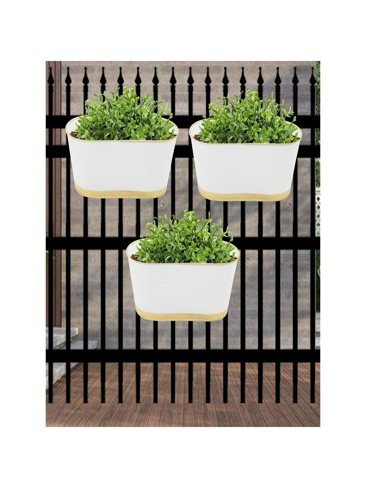 Ecofynd Oval White 12 Inches Balcony Railing Planter (Set Of 3)-picture-19