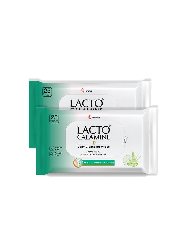 Lacto Calamine Daily Cleansing Face Wipes, Makeup Remover Wipes with Aloe Vera - Pack of 2