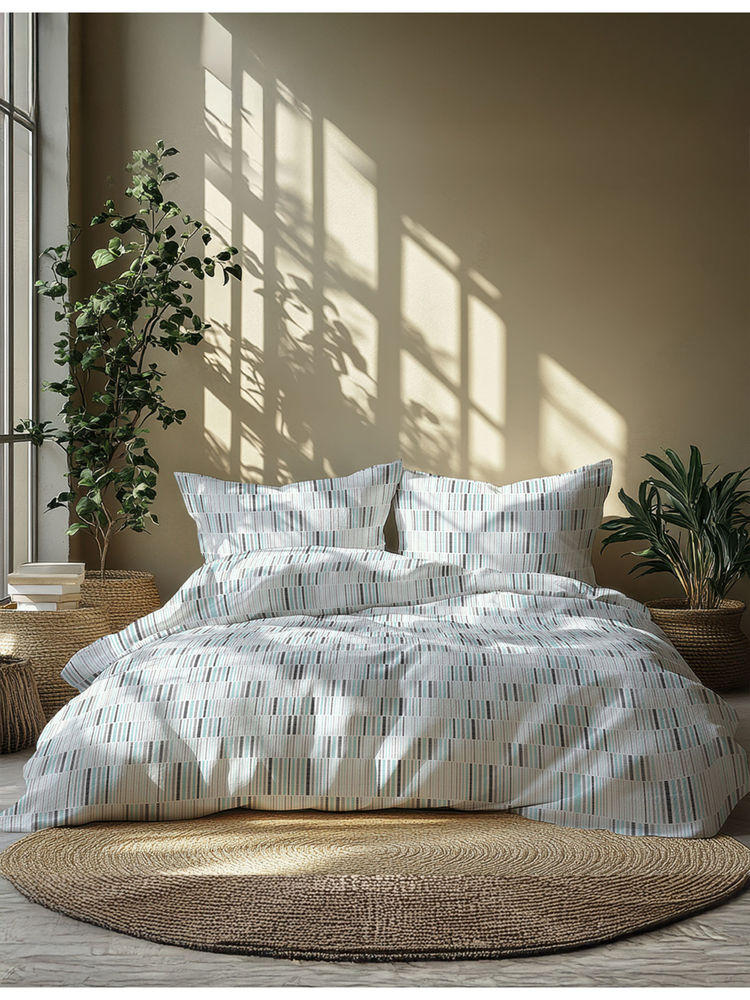 GRES Home 120TC 100% Cotton Super King Fitted Bedsheet with 2 Pillow Covers - Blue-image-20