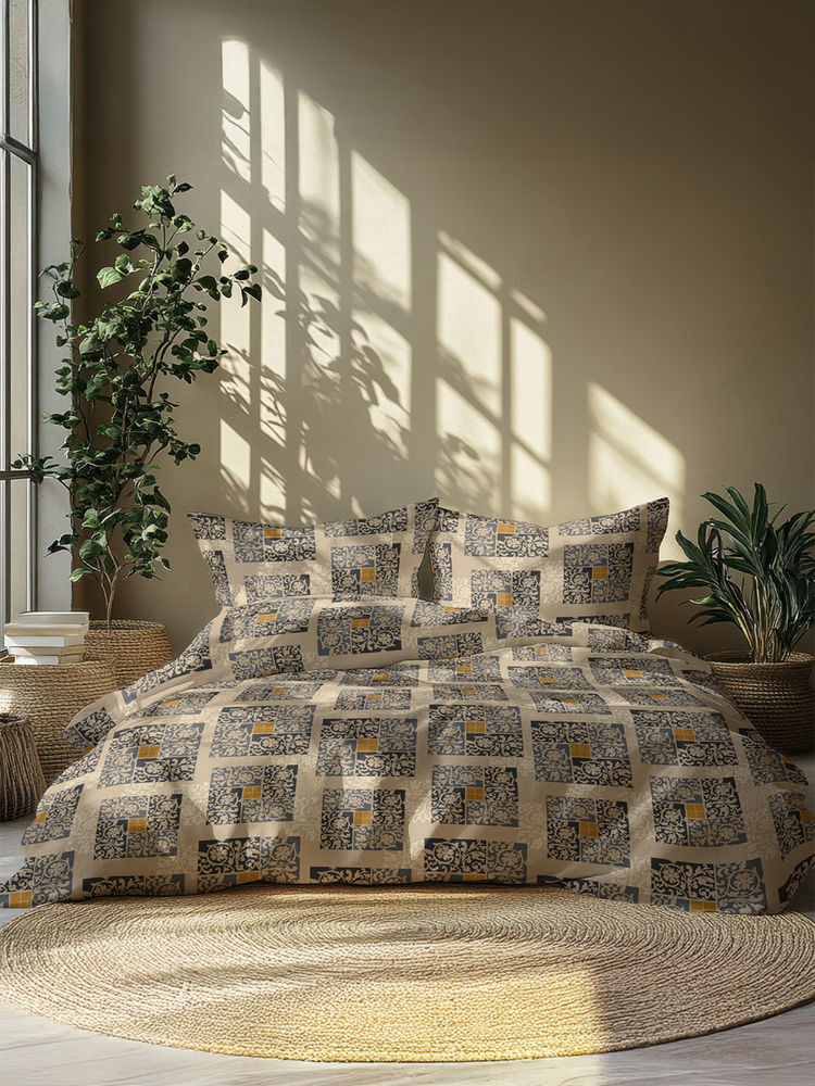 GRES Home 120TC 100% Cotton Double Bedsheet With 2 Pillow Covers - Beige-picture-10