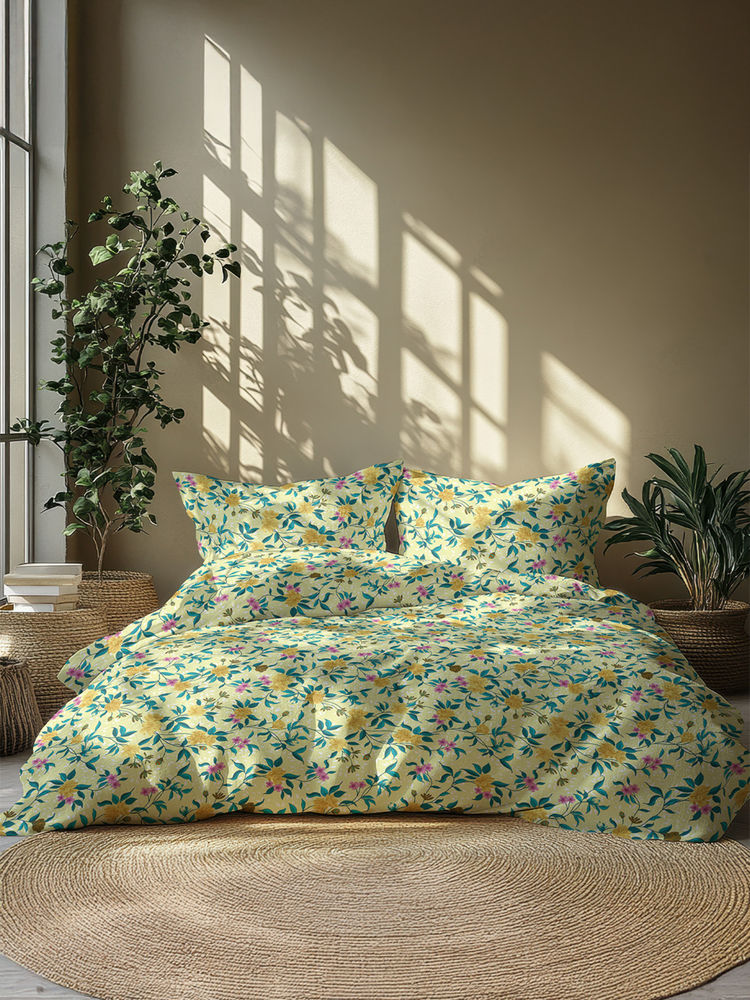 GRES Home 120TC 100% Cotton Super King Bedsheet with 2 Pillow Covers - Yellow-picture-24
