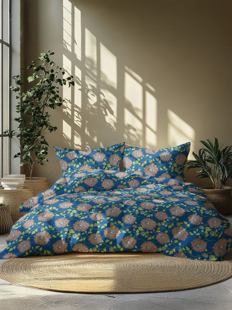 GRES Home 120TC 100% Cotton Super King Bedsheet with 2 Pillow Covers - Indigo Blue-image-33