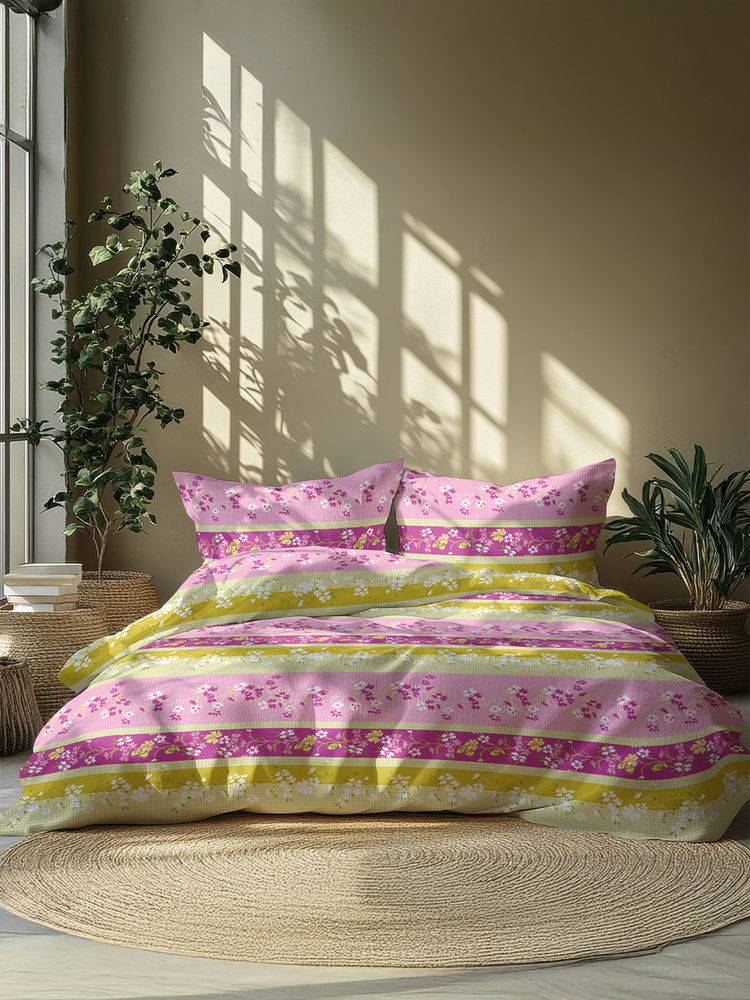 GRES Home 120TC 100% Cotton Super King Bedsheet with 2 Pillow Covers - Light Pink-image-21