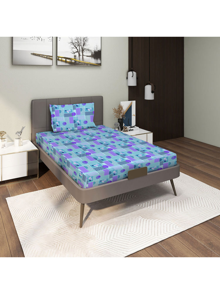 GRES Home 120TC 100% Cotton 2 Single Bedsheet with 2 Pillow Covers - Blue (Pack of 2)-image-31