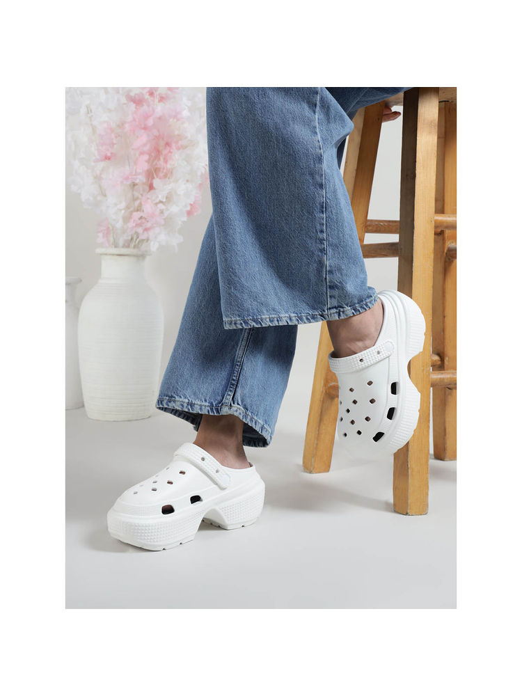 Truffle Collection White Solid Clogs-picture-19