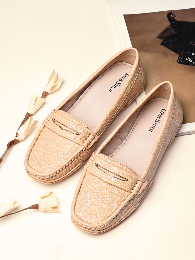 Louis Stitch Women Beige Premium Solid Slip-On Casual Loafers-picture-0