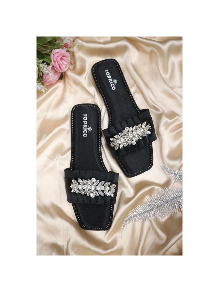 Toprico Satin Sparkle Embellished Black Flat-picture-15