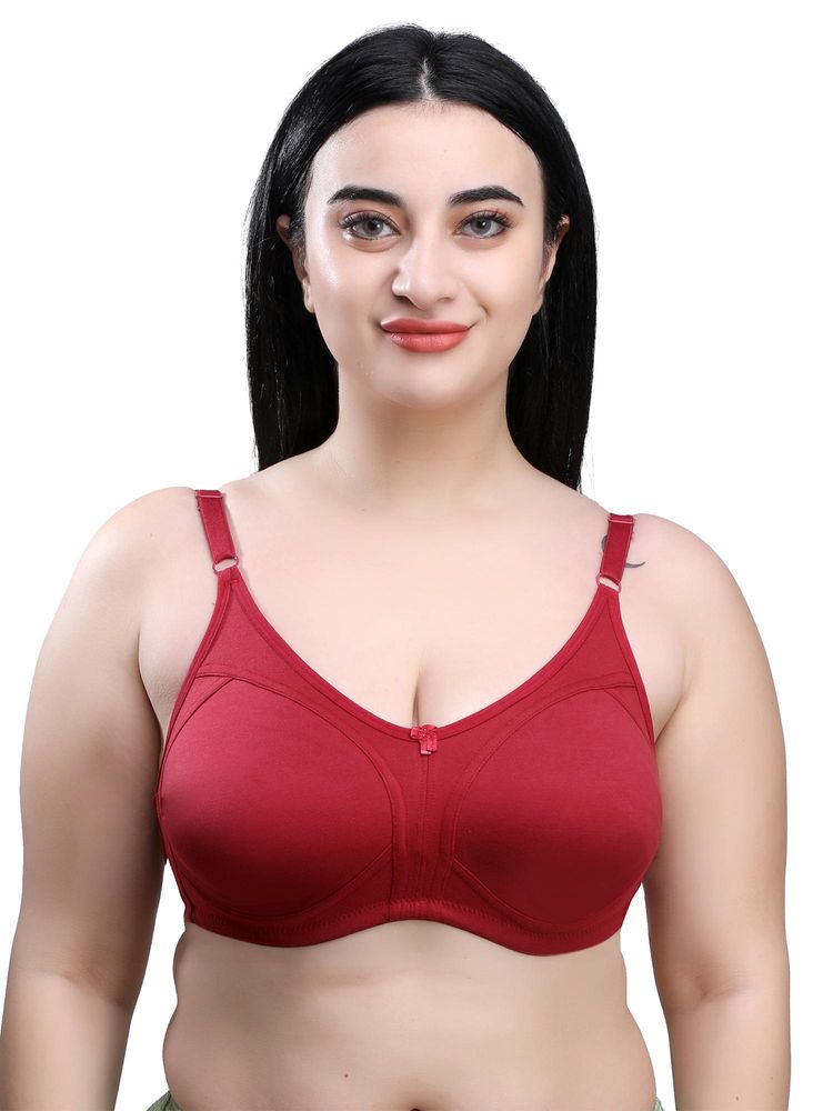 MAROON Cotton Blend Non Padded Full Coverage Non-Wired Women Minimizer Bra - Maroon-image-22