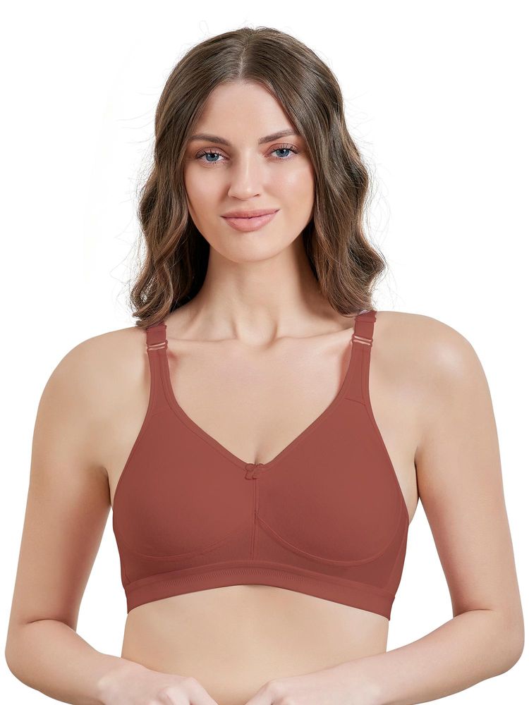 MAROON Cotton Blend T Shirt Bra - Non-Wired and Non Padded and Full Coverage Bra - Brown-image-2