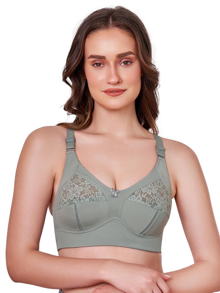 MAROON Long Lasting M Frame Non-Wired Non-Padded Seamed Full Coverage T-Shirt Bra - Olive-image-6