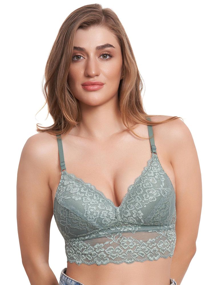 MAROON Lace Heavily Padded Medium Coverage Non-Wired Women Bra - Olivelette Bra - Olive-image-5