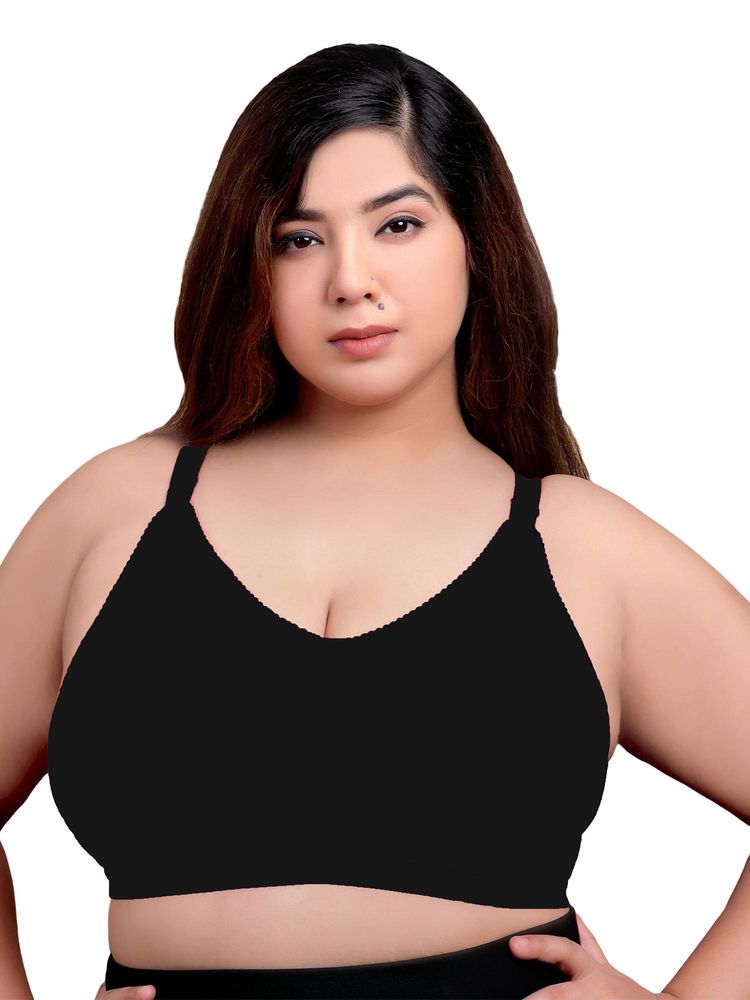 MAROON Cotton Blend Seamed Non Padded Non-Wired Women Minimizer Bra - Black-image-25